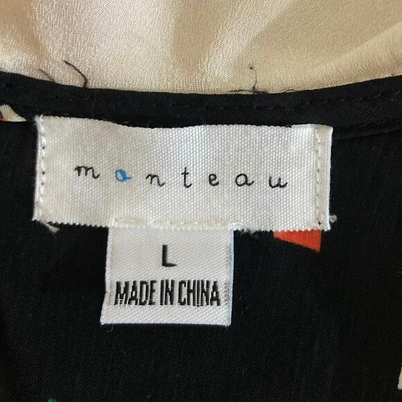 Monteau Black Collared Sleeveless Graphic Print Fit & Flare Mini Dress Size L - Picture 3 of 3